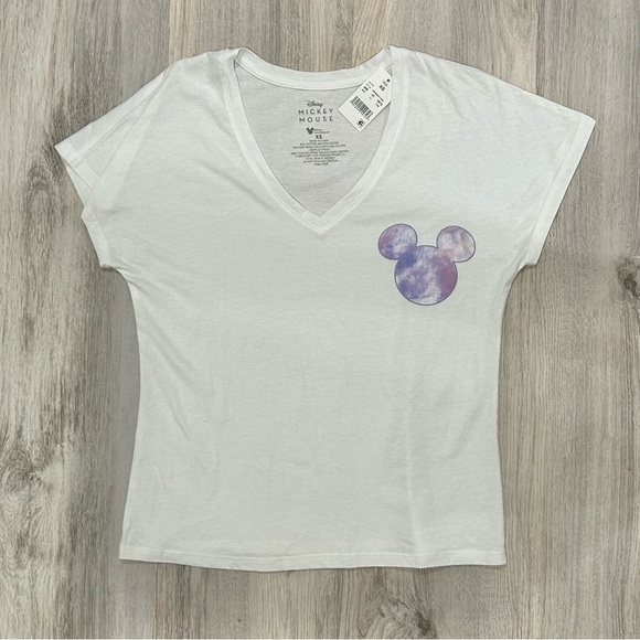NWT Disney Mickey Mouse Short Sleeve T-Shirt White Purple Watercolor Size XS - Picture 1 of 5